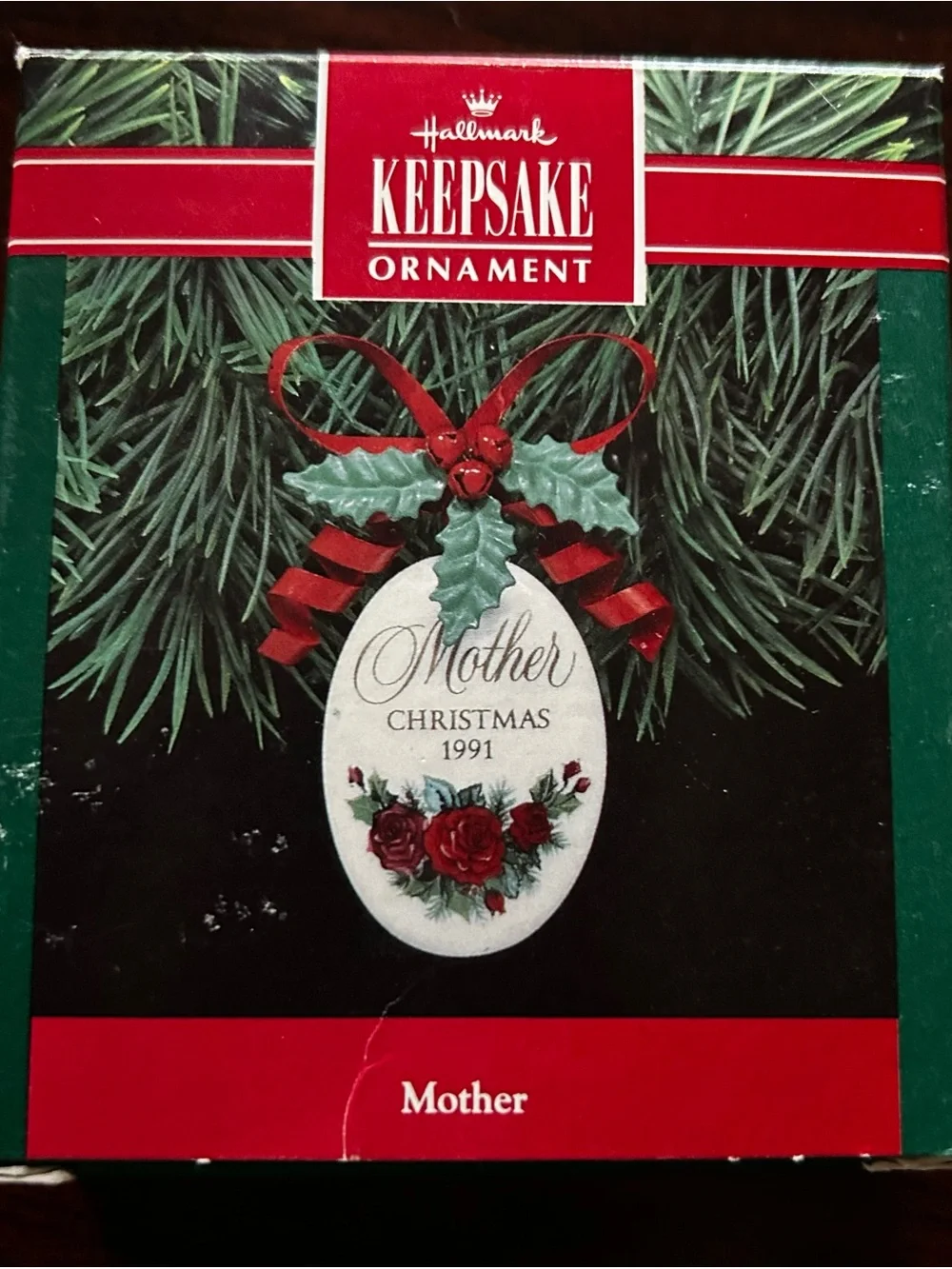 Hallmark Keepsake Ornament 1991 - Red, Green & White Holiday 'Mother' Oval